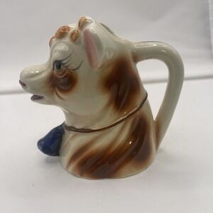 VINTAGE ELSIE BORDEN COW CREAMER MILK PITCHER BOVINE NAVY NECK BELL
